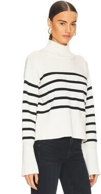 Veronica Beard Sweater Small Lancetti Striped Ivory Cotton Turtleneck Preppy